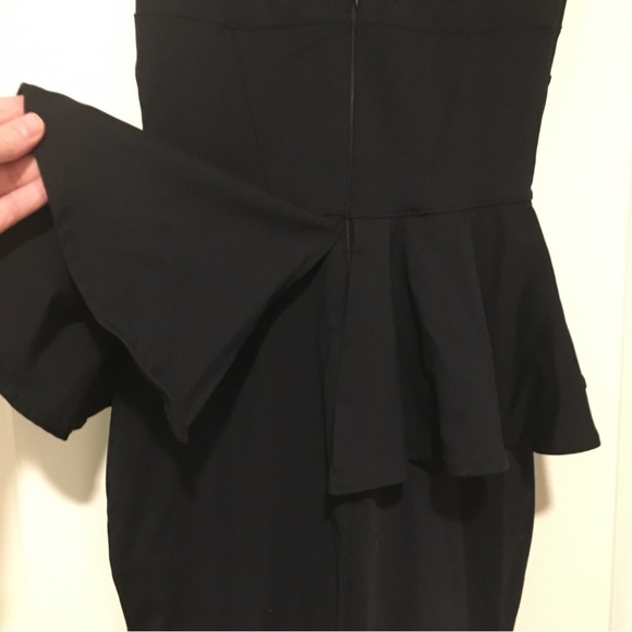 Bebe Bodycon Peplum Hip Flare Mini Sleeveless Sheer Little Black Dress, Small - Picture 3 of 9